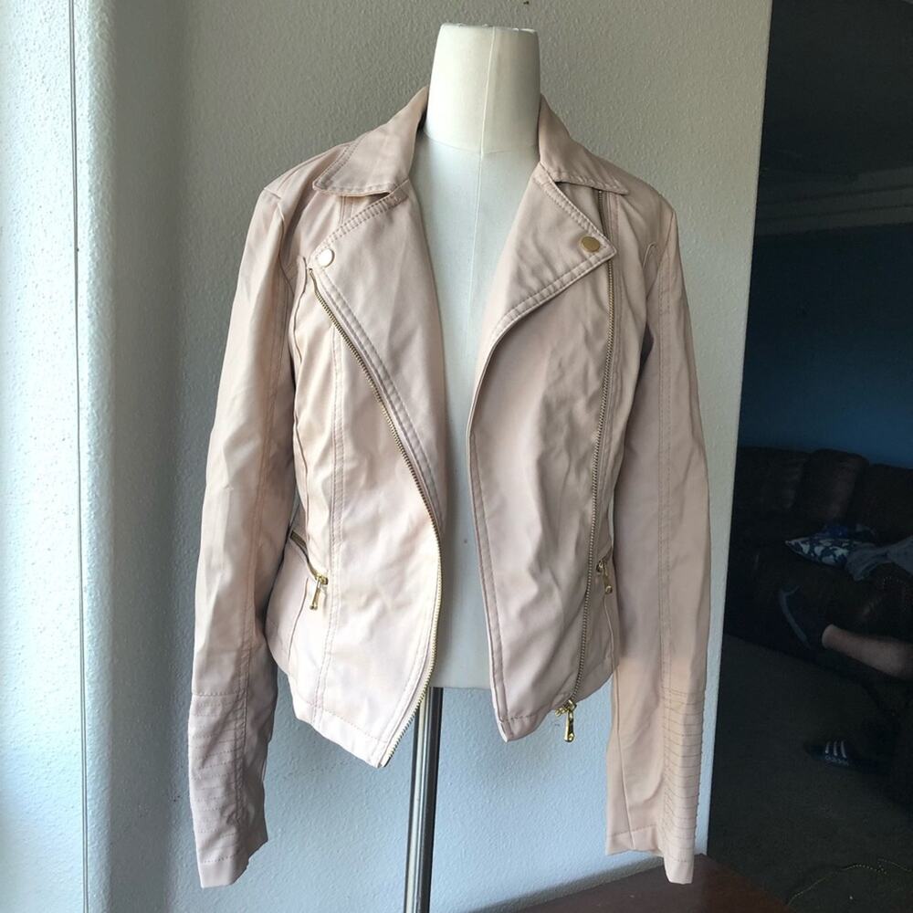 New Look faux leather moto jacket light pink street wear feminine size S